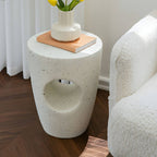 Sculptural White Concrete Side Table Set with Geometric Cutouts and Rounded Silhouette