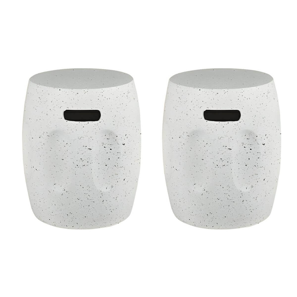 Sculptural White Concrete Side Table Set with Geometric Cutouts and Rounded Silhouette