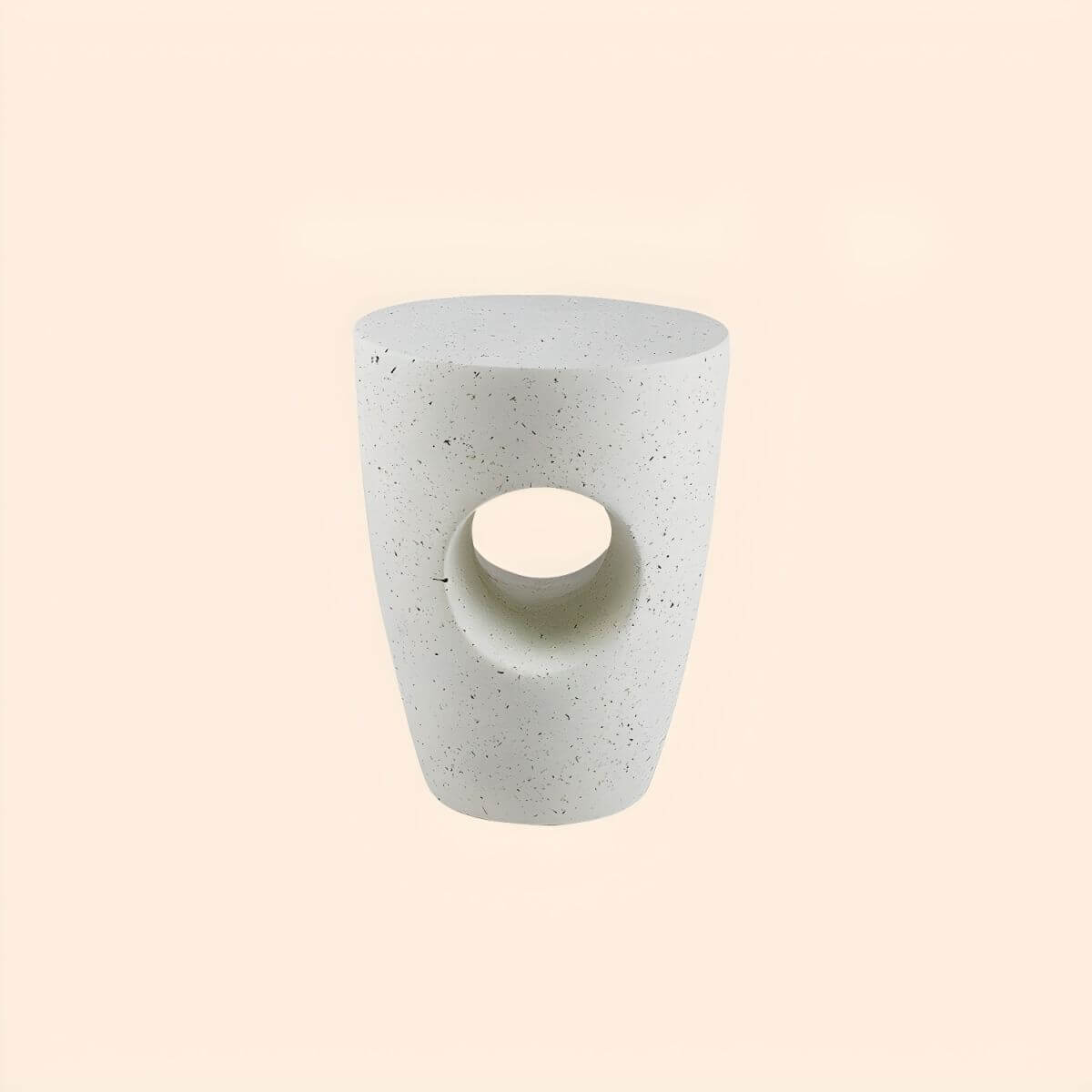 Sculptural White Concrete Side Table Set with Geometric Cutouts and Rounded Silhouette