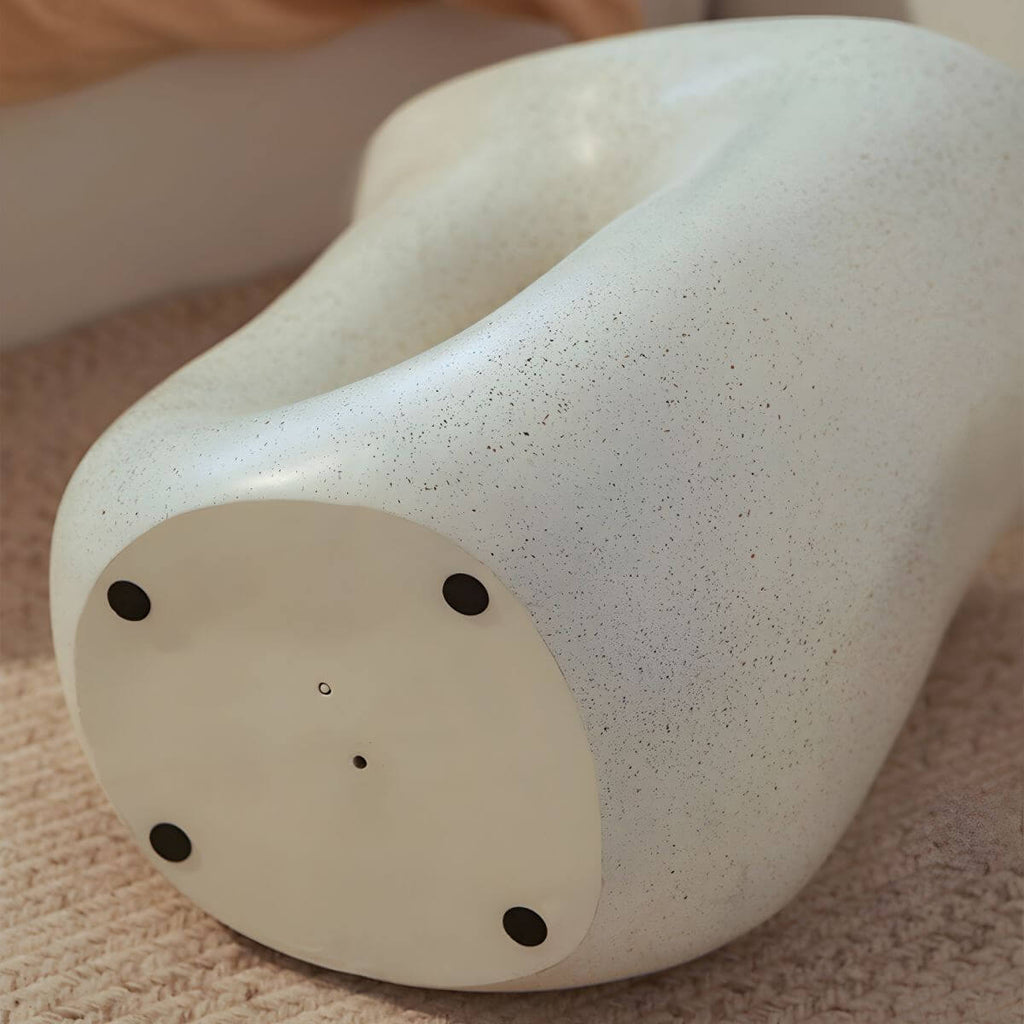 Sculptural White Concrete Side Table with Organic Curves and Elliptical Cutout