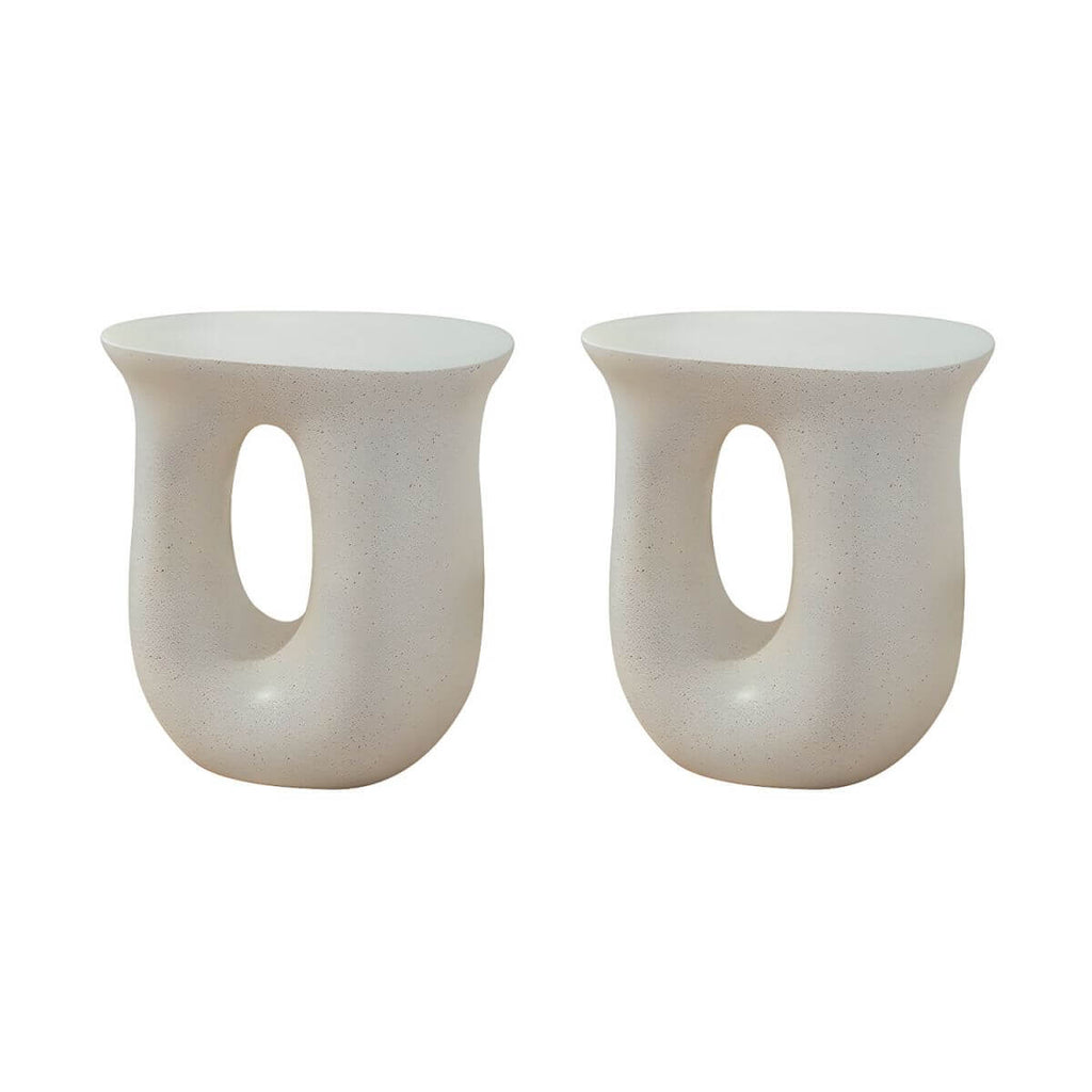 Sculptural White Concrete Side Table with Organic Curves and Elliptical Cutout