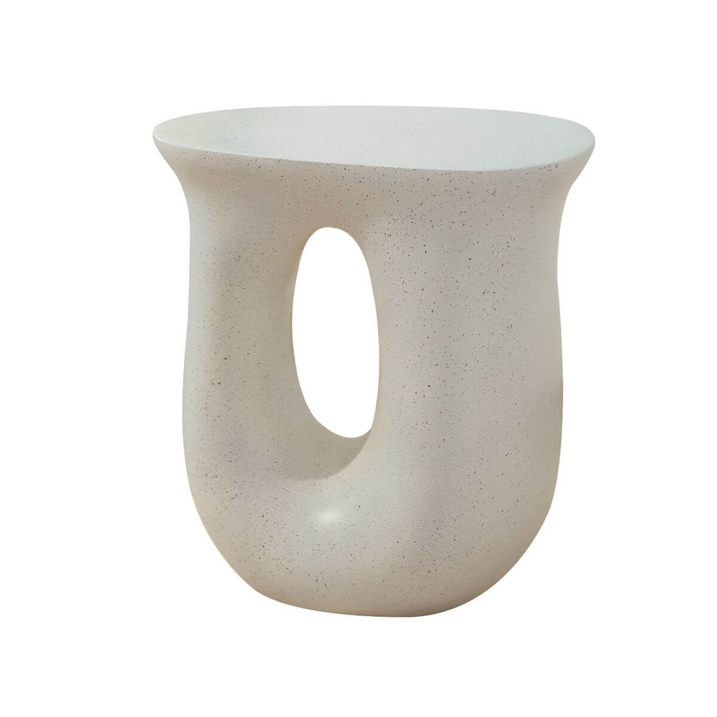 Sculptural White Concrete Side Table with Organic Curves and Elliptical Cutout