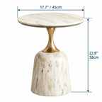 Sculptural White-Gold Sintered Stone Side Table with Textured Pedestal Base Dimensions