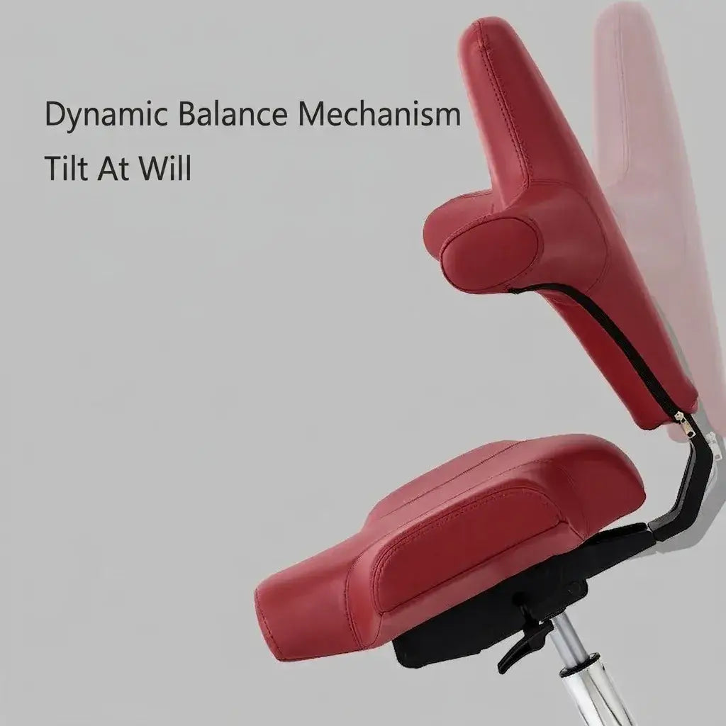 Sculptural Wine Red Saddle Office Chair With Winged Arms and Polished Base