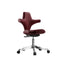 Sculptural Wine Red Saddle Office Chair With Winged Arms and Polished Base