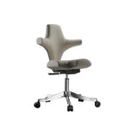 Sculptural Wine Red Saddle Office Chair With Winged Arms and Polished Base