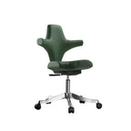 Sculptural Wine Red Saddle Office Chair With Winged Arms and Polished Base