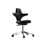 Sculptural Wine Red Saddle Office Chair With Winged Arms and Polished Base
