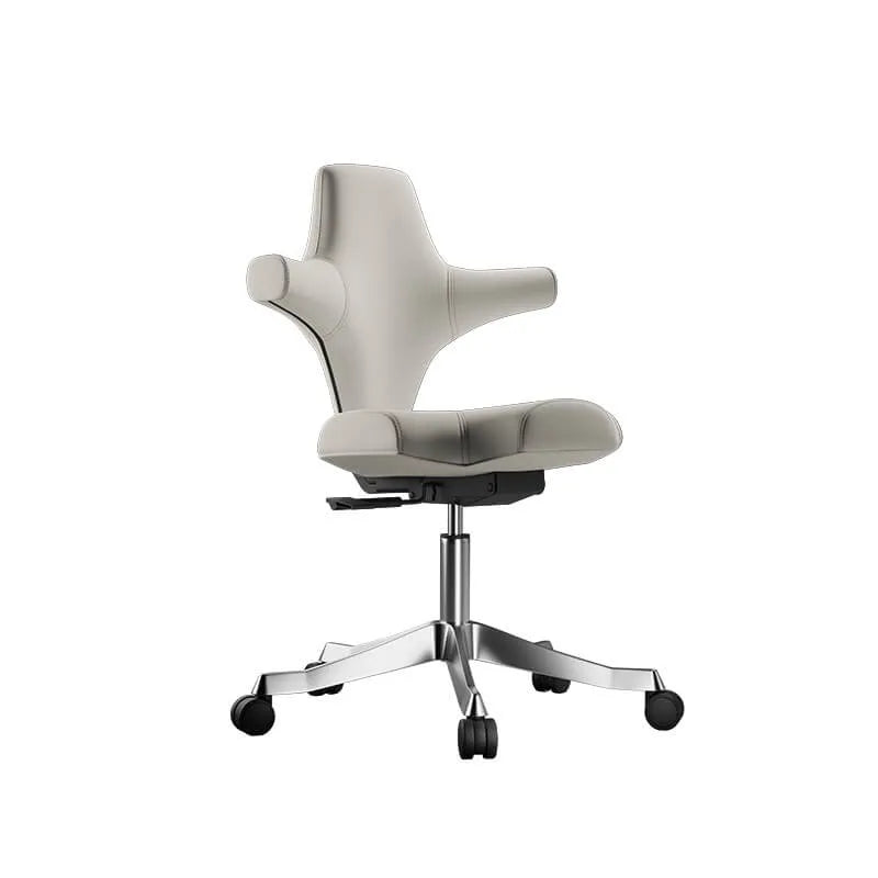 Sculptural Wine Red Saddle Office Chair With Winged Arms and Polished Base