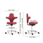 Sculptural Wine Red Saddle Office Chair With Winged Arms and Polished Base Dimensions