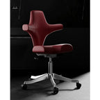 Sculptural Wine Red Saddle Office Chair With Winged Arms and Polished Base Main Product Image