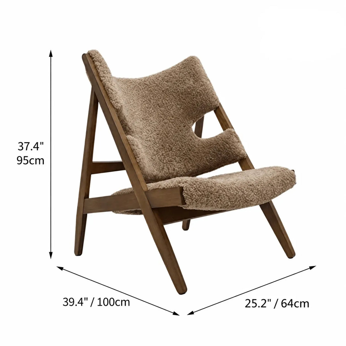 Sculptural Wood Frame Knitting Sheepskin Lounge Chair for Relaxed Living