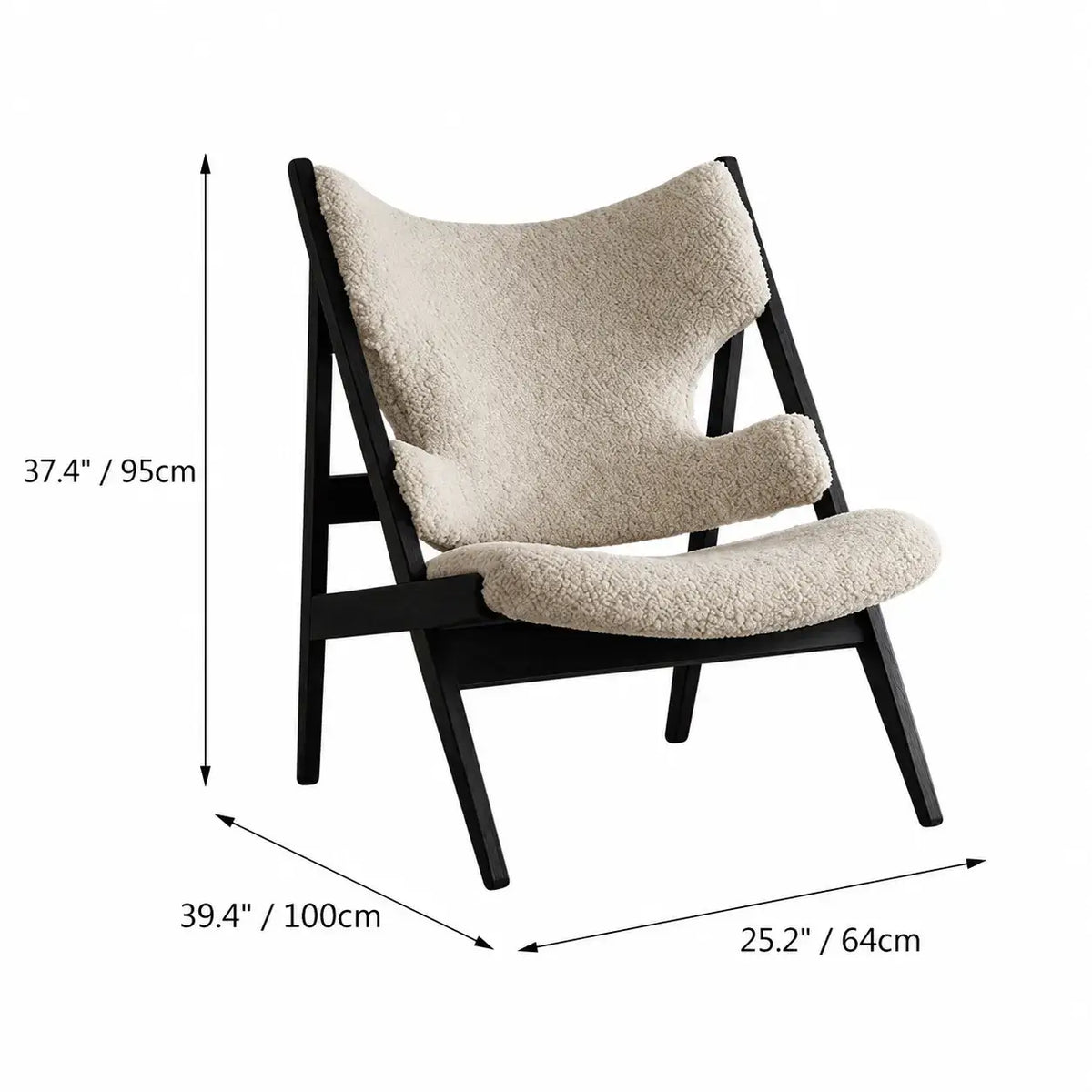 Sculptural Wood Frame Knitting Sheepskin Lounge Chair for Relaxed Living