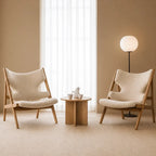 Sculptural Wood Frame Knitting Sheepskin Lounge Chair for Relaxed Living