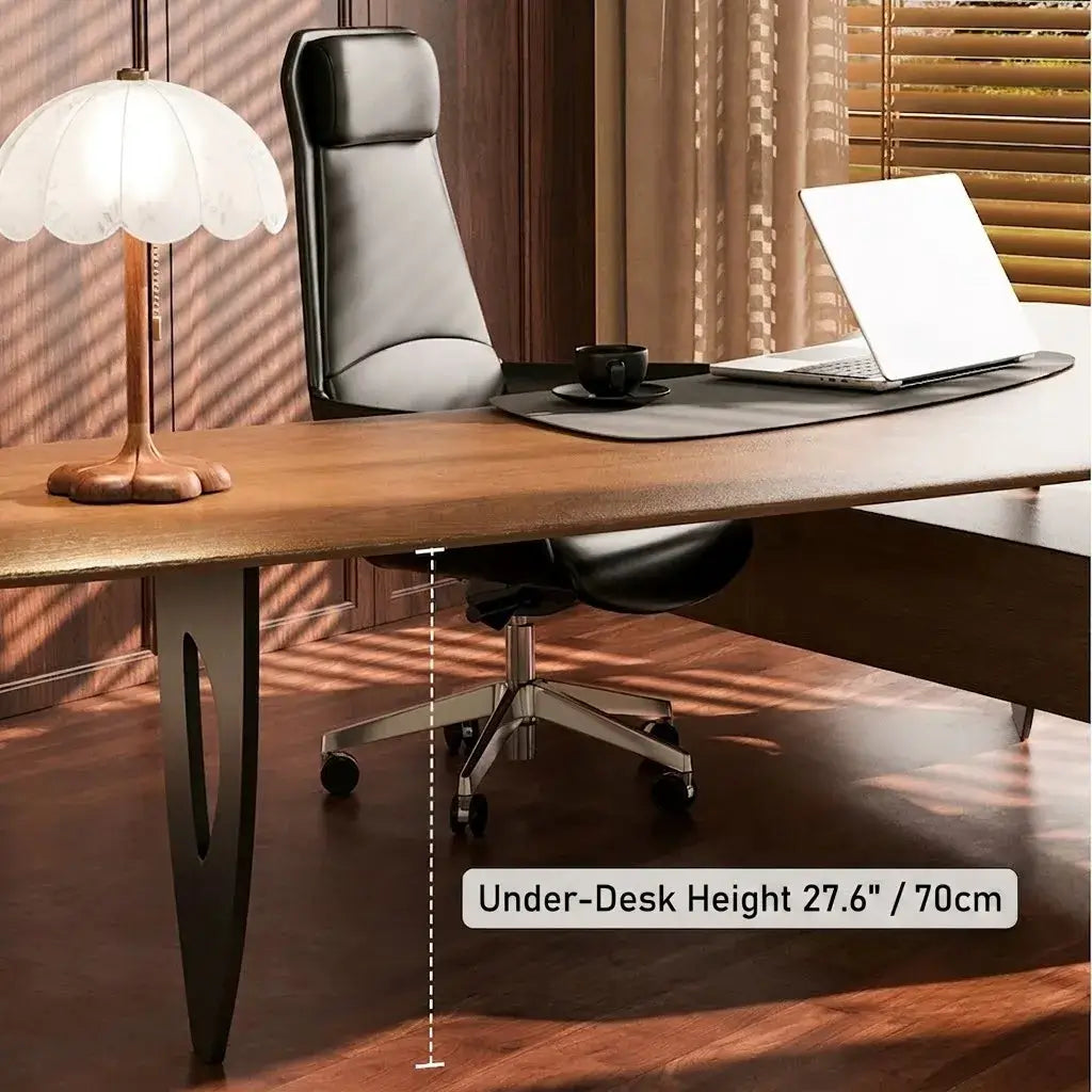 Sculptural Wooden Office Desk with Integrated Storage and Cable Management