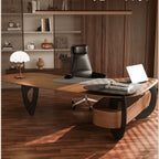 Sculptural Wooden Office Desk with Integrated Storage and Cable Management