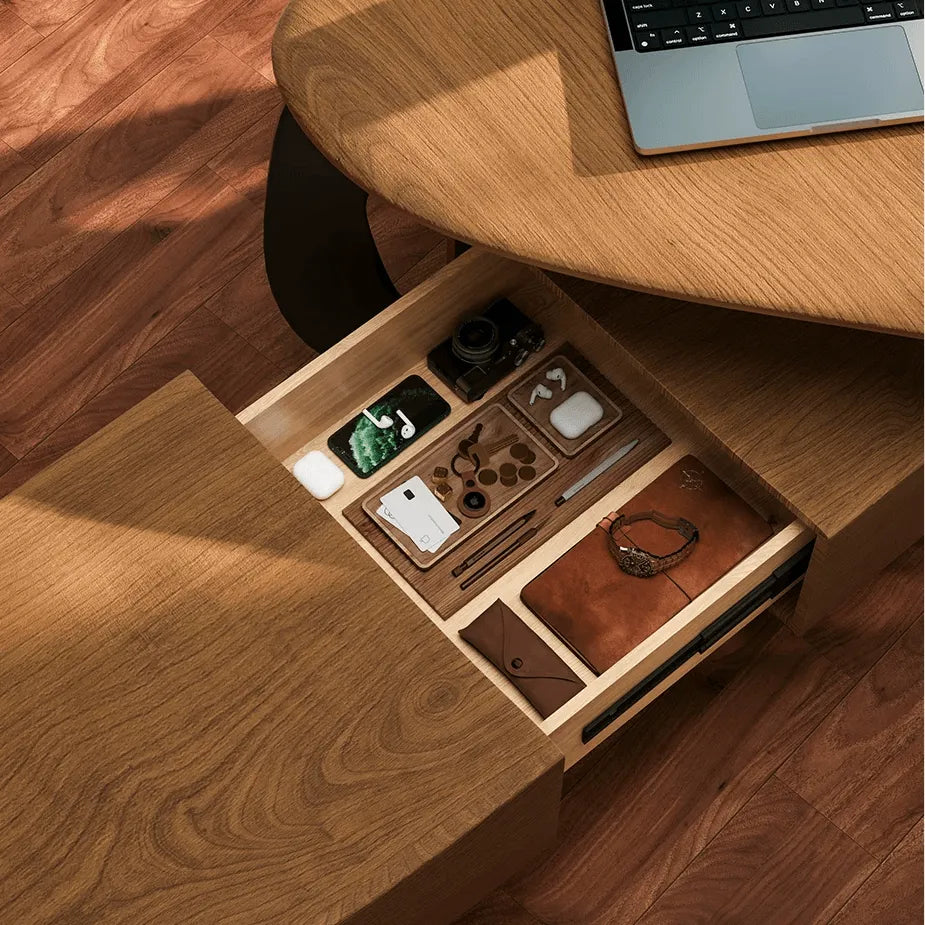 Sculptural Wooden Office Desk with Integrated Storage and Cable Management