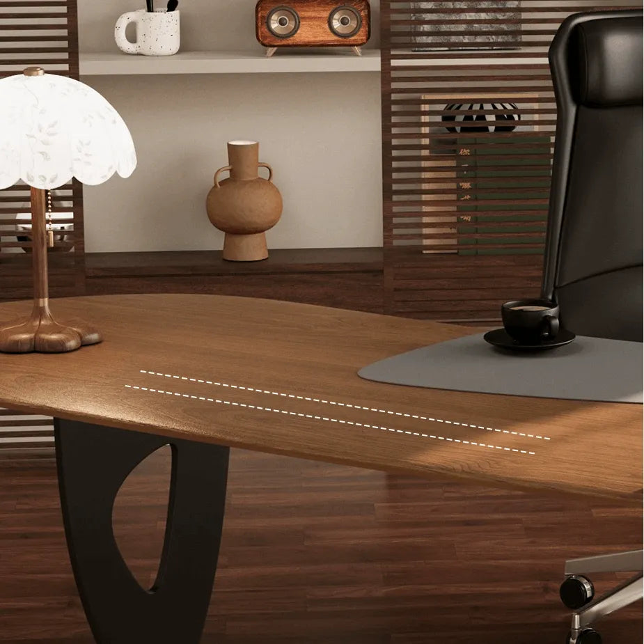 Sculptural Wooden Office Desk with Integrated Storage and Cable Management