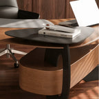 Sculptural Wooden Office Desk with Integrated Storage and Cable Management