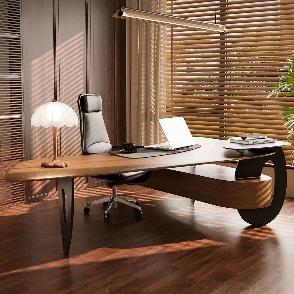 Sculptural Wooden Office Desk with Integrated Storage and Cable Management Main Product Image