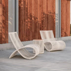 Sculptural Woven Outdoor Chair and Round Table Set, Nordic Patio Lounge