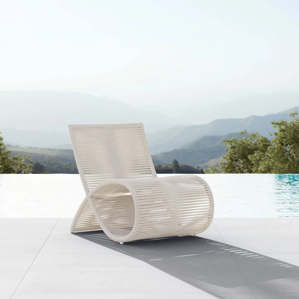 Sculptural Woven Outdoor Chair and Round Table Set, Nordic Patio Lounge