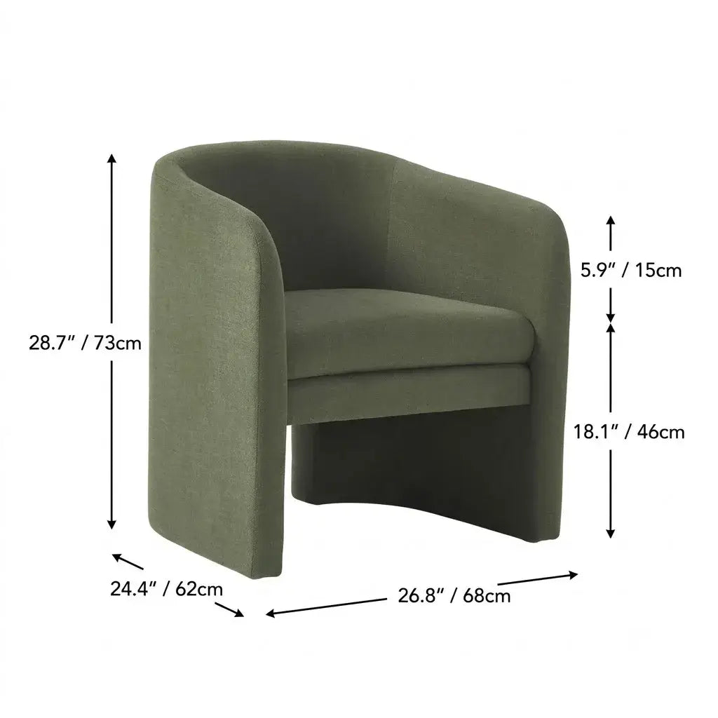 Sculptural Wraparound Accent Chair in Soft Green Linen Blend Dimensions