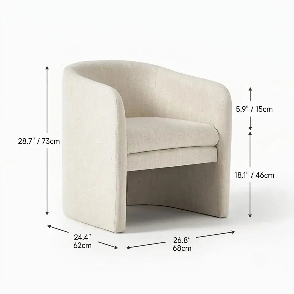 Sculptural Wraparound Accent Chair in Soft Green Linen Blend Dimensions