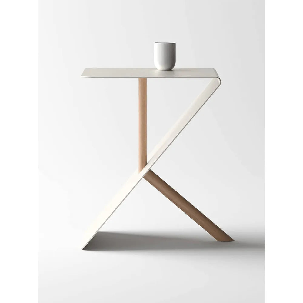 Sculptural Z-Frame Stainless Steel Side Table with Rounded Edge Detail