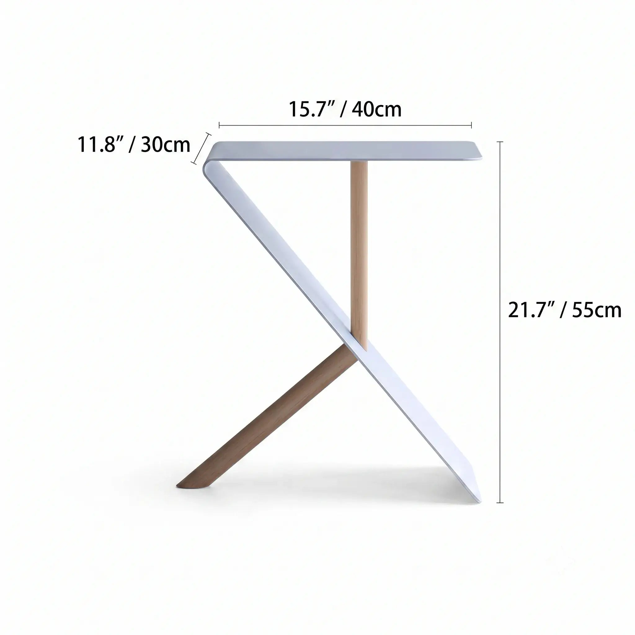 Sculptural Z-Frame Stainless Steel Side Table with Rounded Edge Detail Dimensions