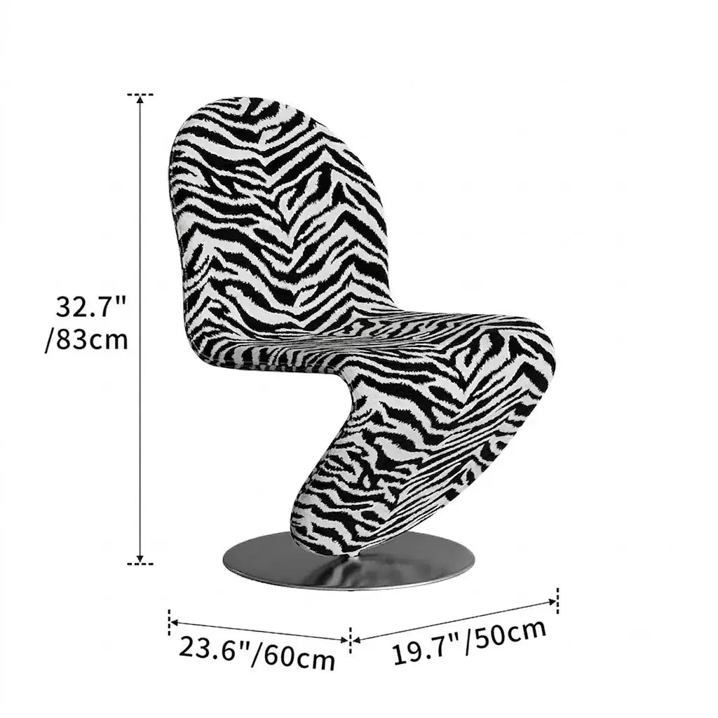 Sculptural Zebra Print Chair with Brushed Steel Base Dimensions