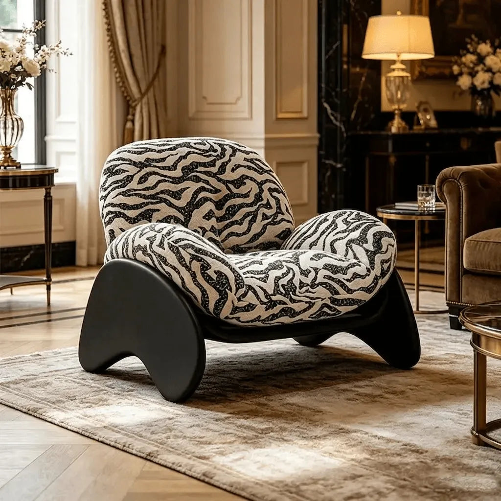 Sculptural Zebra Print Chair with Wave Tufting and Floating S Curve Base Zweitbild