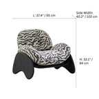Sculptural Zebra Print Chair with Wave Tufting and Floating S Curve Base Dimensions
