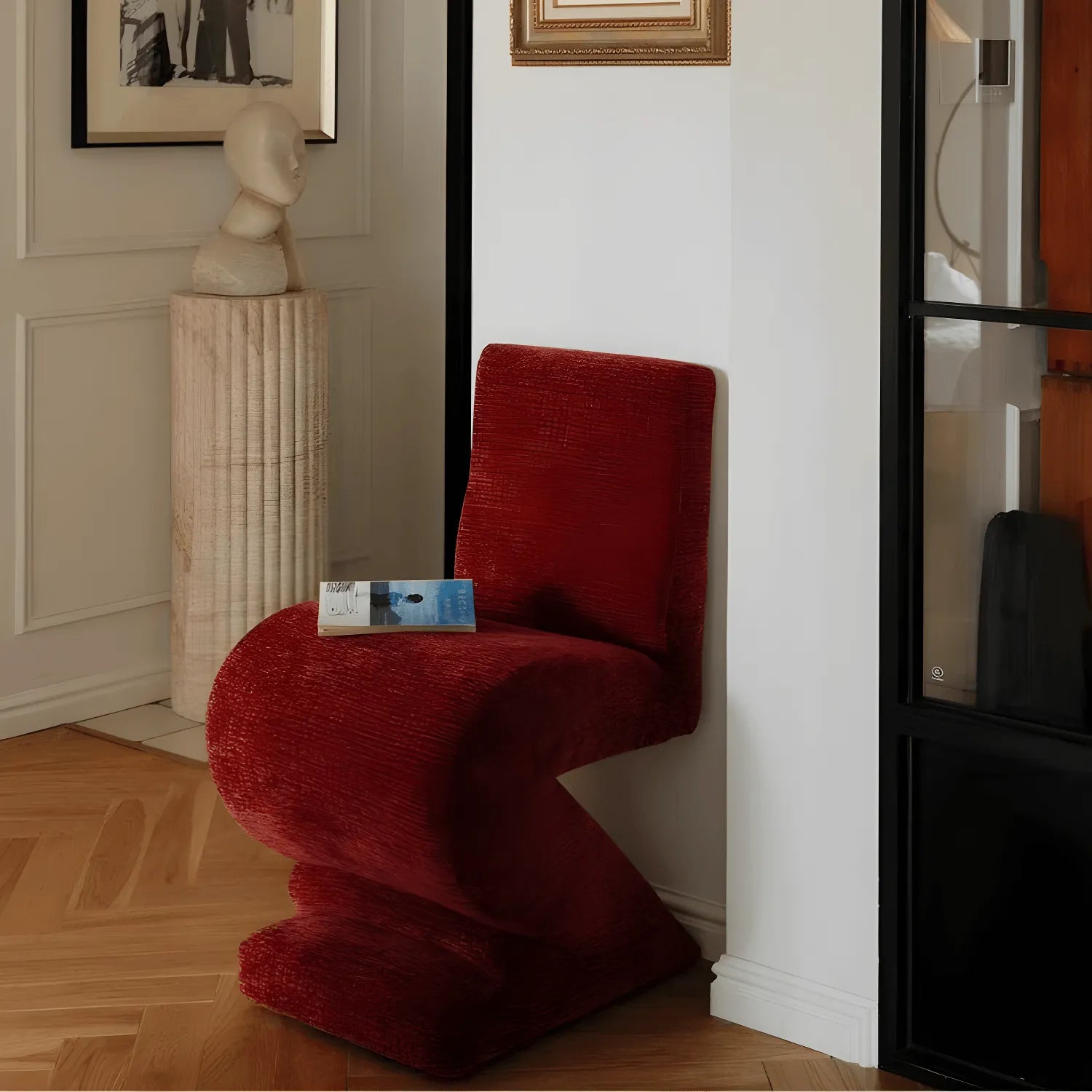 Sculptural Zigzag Chair Series With Zebra Print Textures and Soft Curved Upholstery