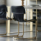 Set Of 2 Black PU Leather Dining Chairs With Gold Metal Frame