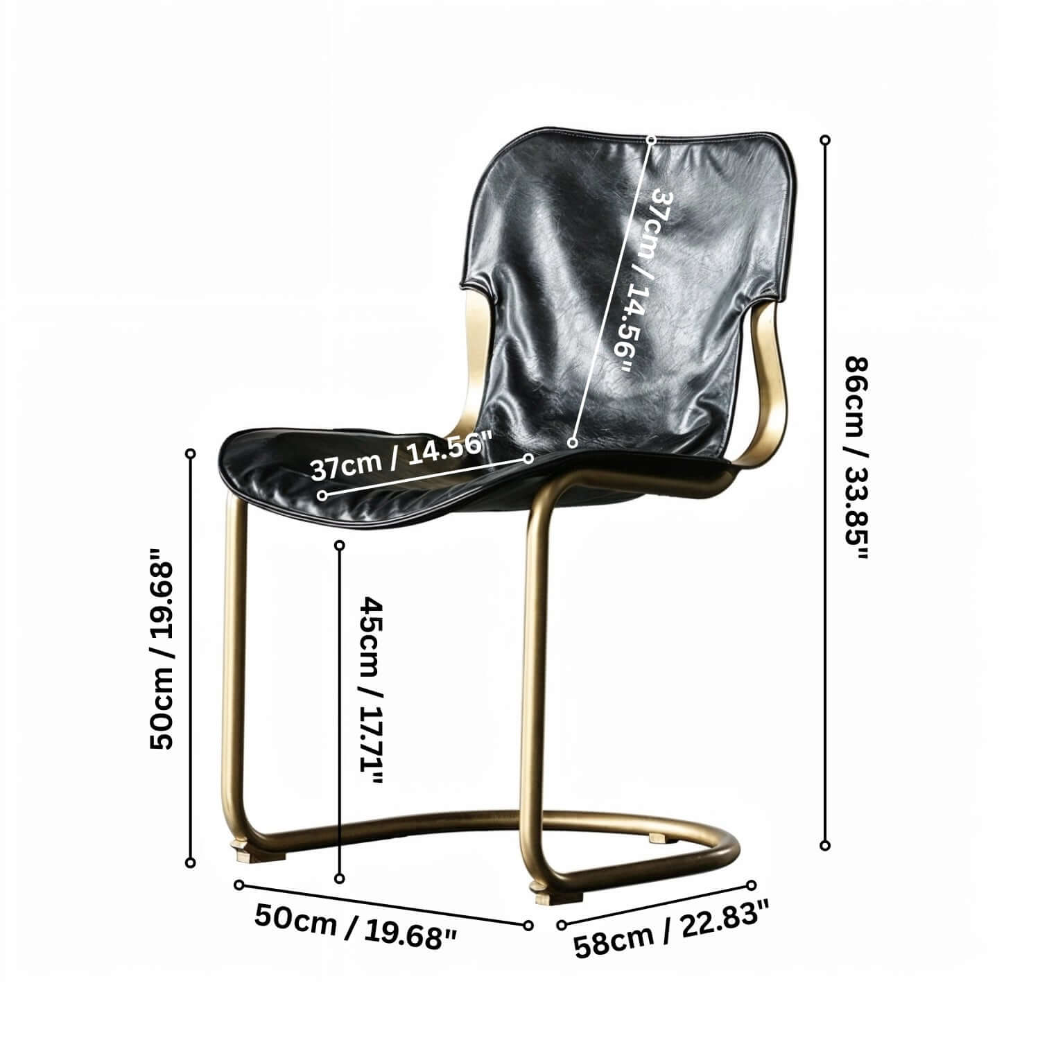 Set Of 2 Black PU Leather Dining Chairs With Gold Metal Frame