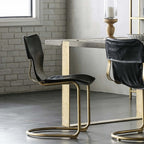 Set Of 2 Black PU Leather Dining Chairs With Gold Metal Frame