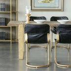 Set Of 2 Black PU Leather Dining Chairs With Gold Metal Frame