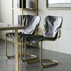 Set Of 2 Black PU Leather Dining Chairs With Gold Metal Frame