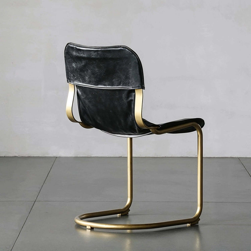 Set Of 2 Black PU Leather Dining Chairs With Gold Metal Frame