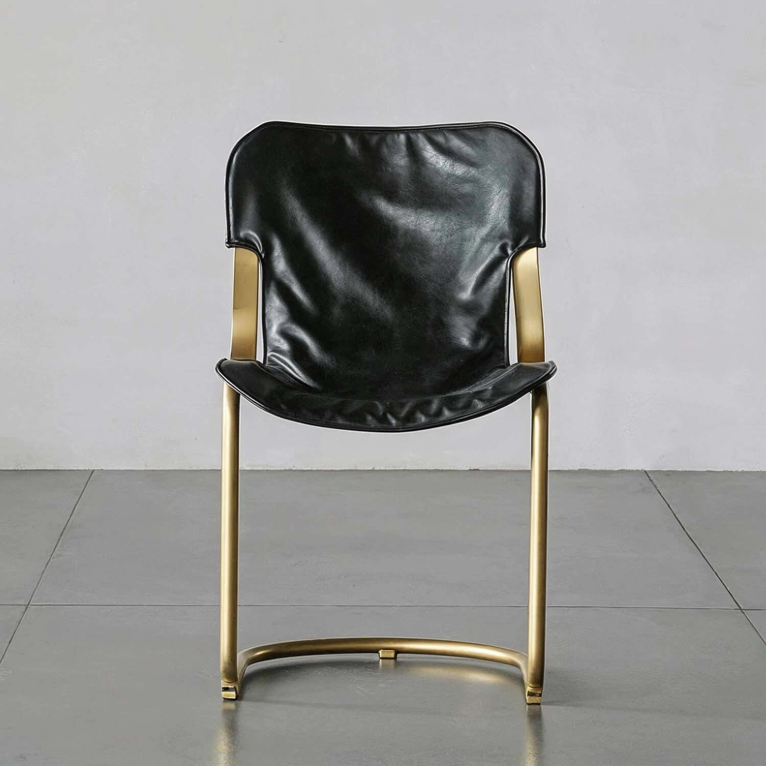 Set Of 2 Black PU Leather Dining Chairs With Gold Metal Frame