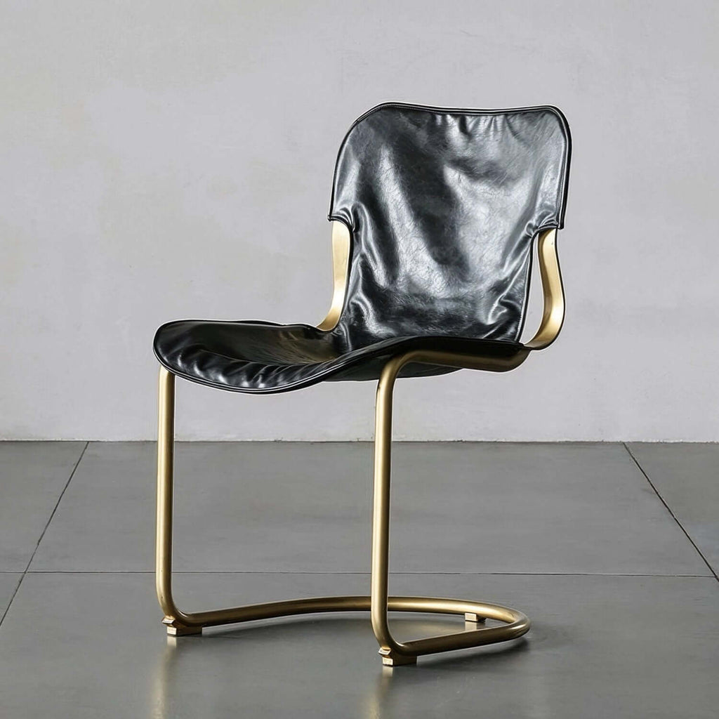 Set Of 2 Black PU Leather Dining Chairs With Gold Metal Frame Main Product Image