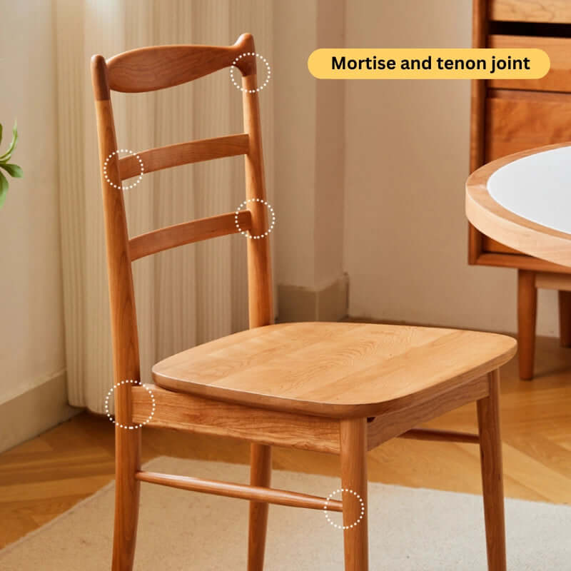 Set of 2 Cherry Wood Dining Chairs with Ladder Backrest