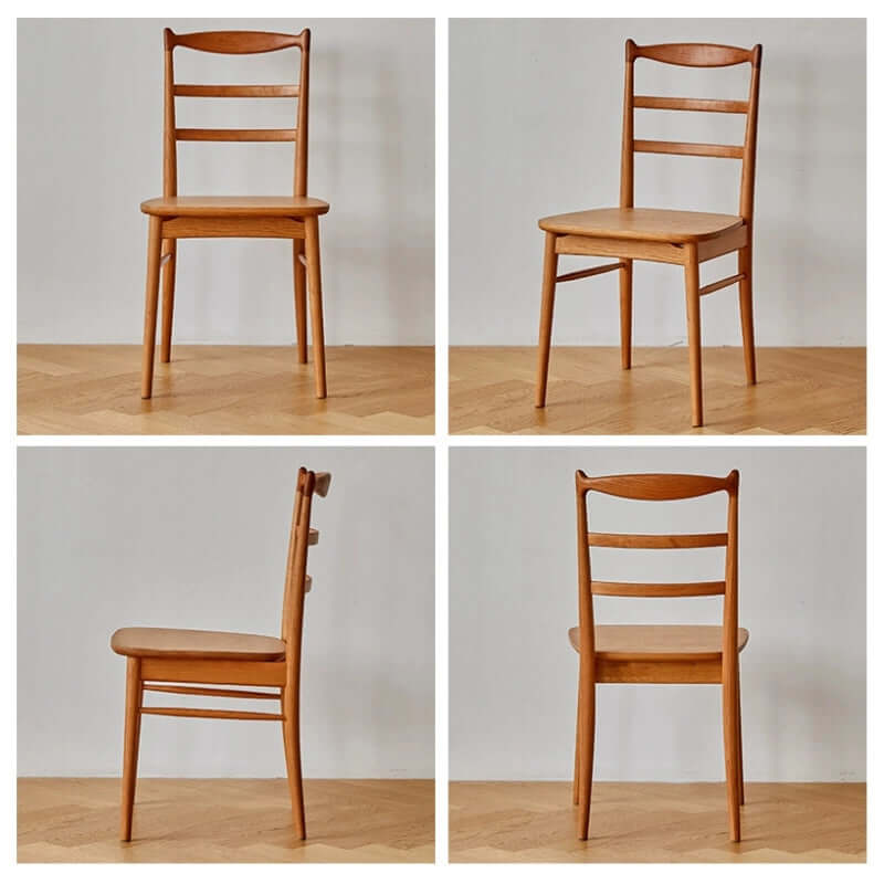 Set of 2 Cherry Wood Dining Chairs with Ladder Backrest