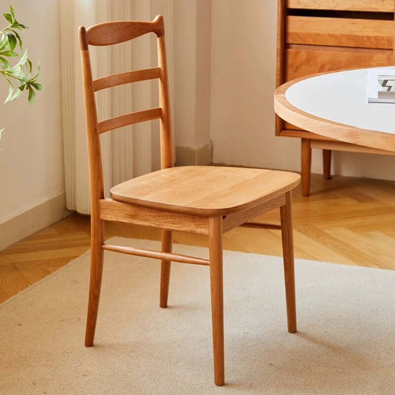 Set of 2 Cherry Wood Dining Chairs with Ladder Backrest Main Product Image