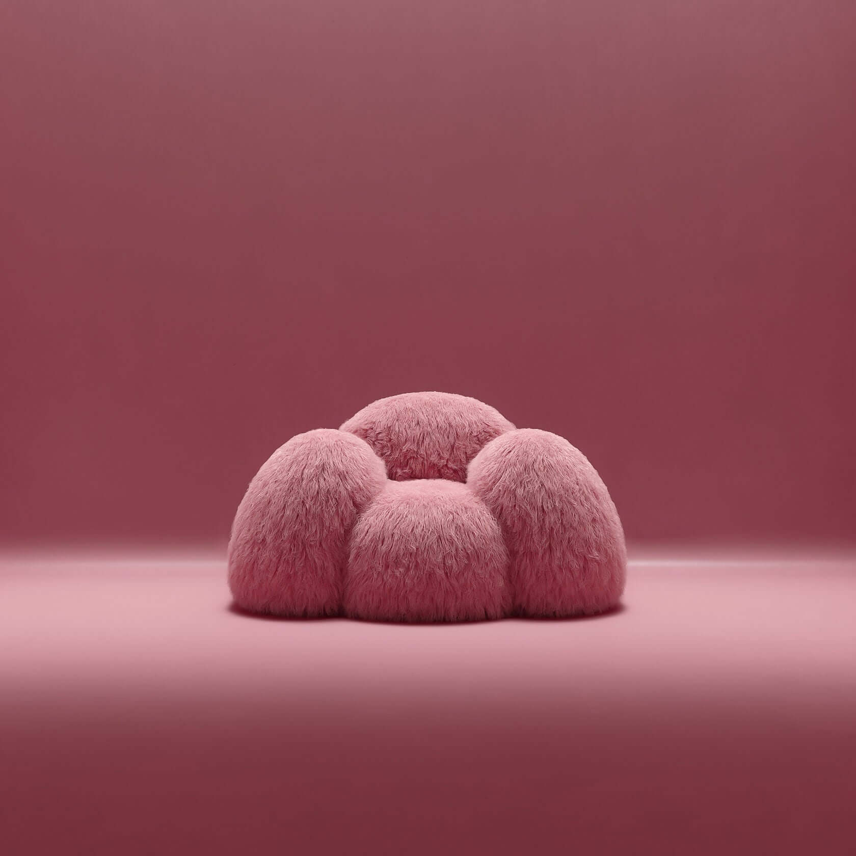 Shaggy Pink Yeti Sofa - Voluminous Cloud Shape