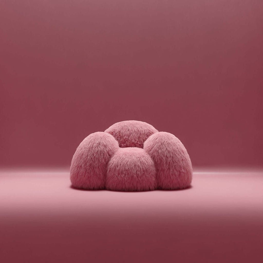 Shaggy Pink Yeti Sofa - Voluminous Cloud Shape