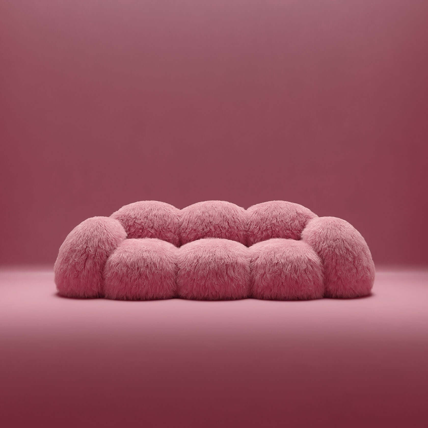 Shaggy Pink Yeti Sofa - Voluminous Cloud Shape
