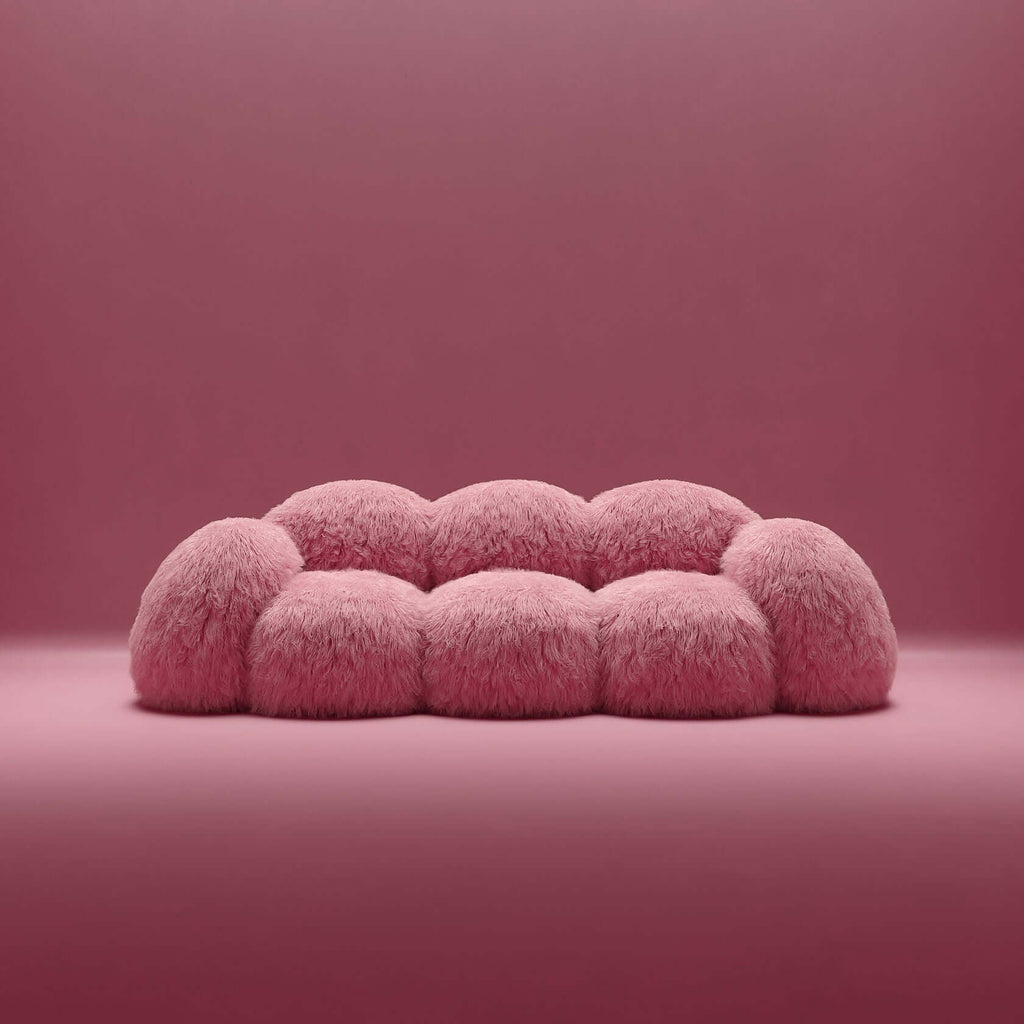 Shaggy Pink Yeti Sofa - Voluminous Cloud Shape