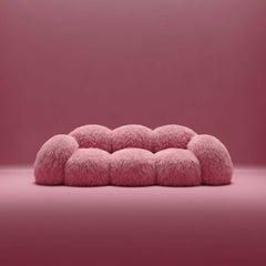 Shaggy Pink Yeti Sofa - Voluminous Cloud Shape